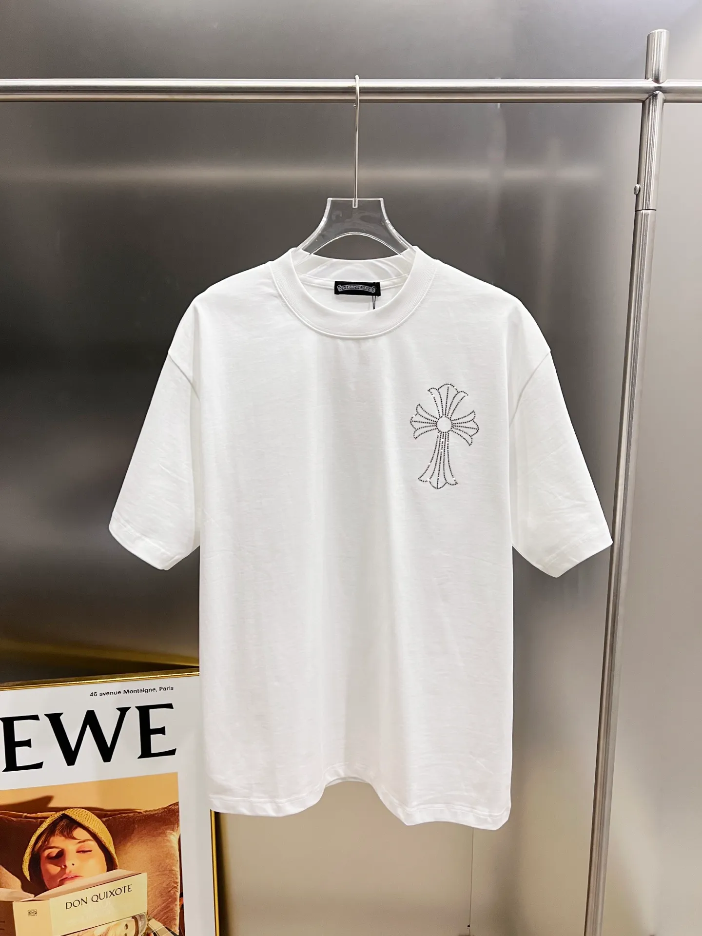 🅿️190 CH Crowe 2025 Autumn and Winter New Short-sleeved T-shirt Cross Middle Eastern Australian Diamonds Raindrop Meteor Shower Design Craftsmanship The real thing is great🔥Same style for men and women Loose version Size S M L XL XXL Five sizes Black White